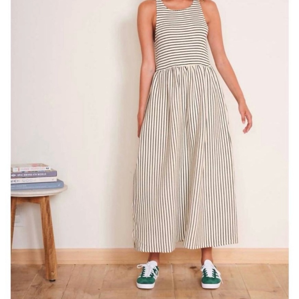 Elegant Black and White Striped Midi Dress
